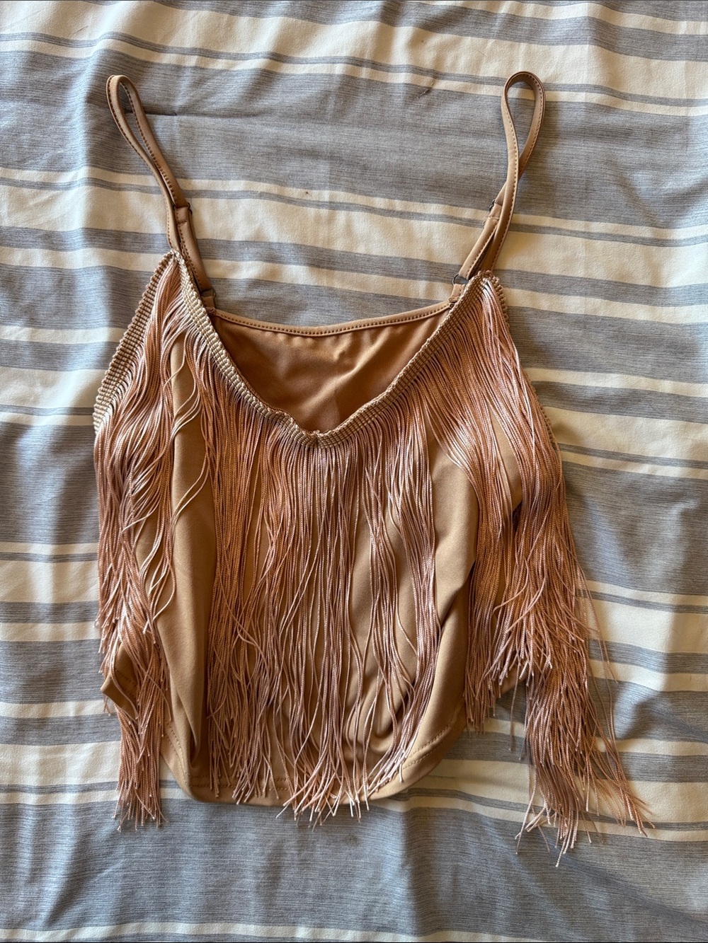 NWOT Fringe-Trim Spaghetti Strap Tank Top - Taupe